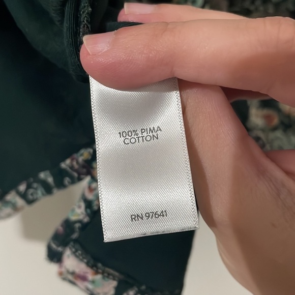 J.Jill Green Paisley Floral Long Sleeve Pima Crew-Neck High-Low Tee Size LP - Picture 5 of 7